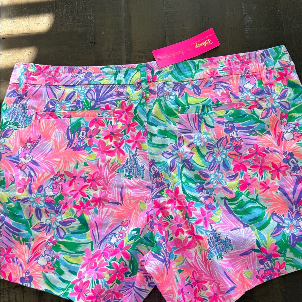 Disney High Waist Floral Women's Shorts - Pink and Green - Picture 2 of 2